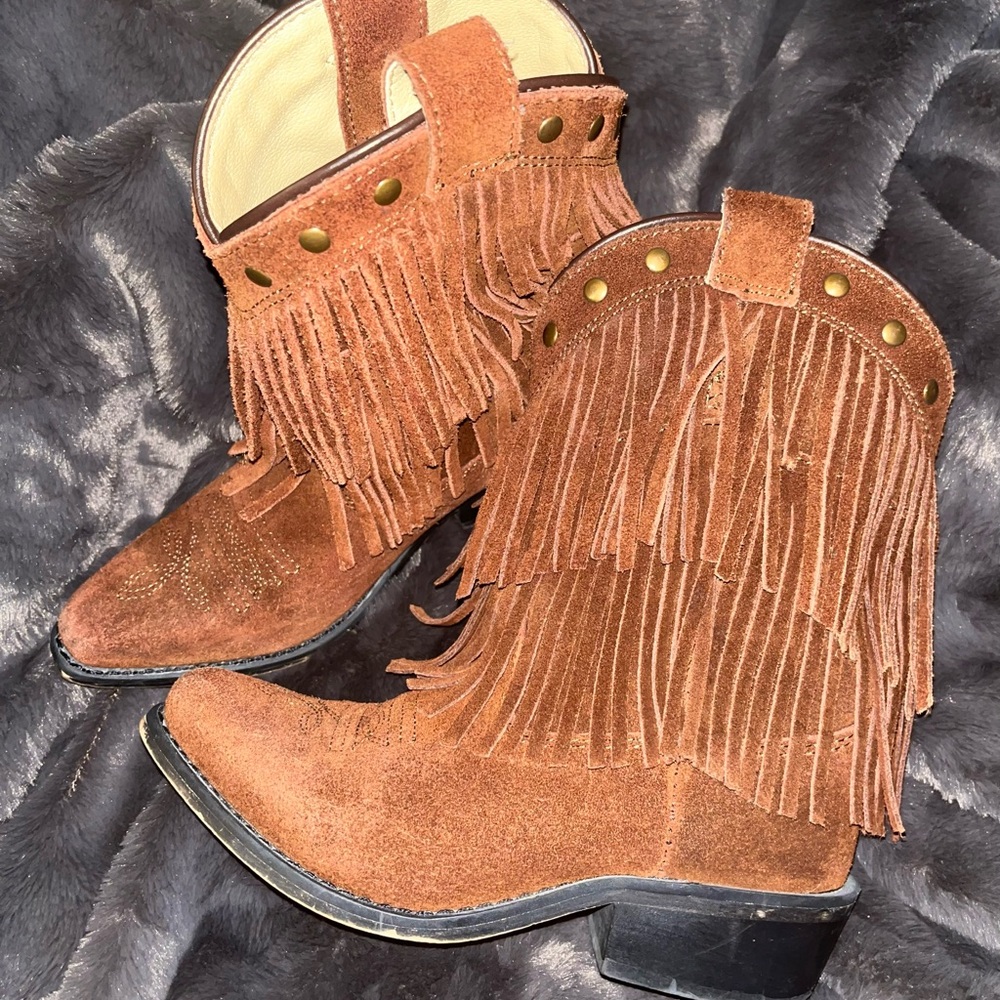 Brown Suede Fringe Cowboy Boots